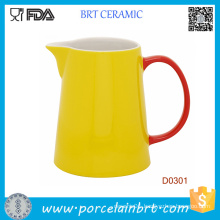 High Quality Yellow Ceramic Water Jug with Red Handle